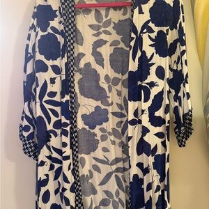 CAbi Blue and White Floral Kimono
